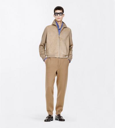 TOM FORD WOOL DESERT TAUPE JACKE AUS MERINO MIT DURCHGEHENDEM REISSVERSCHLUSS UND WILDLEDER AN DER VORDERSEITE