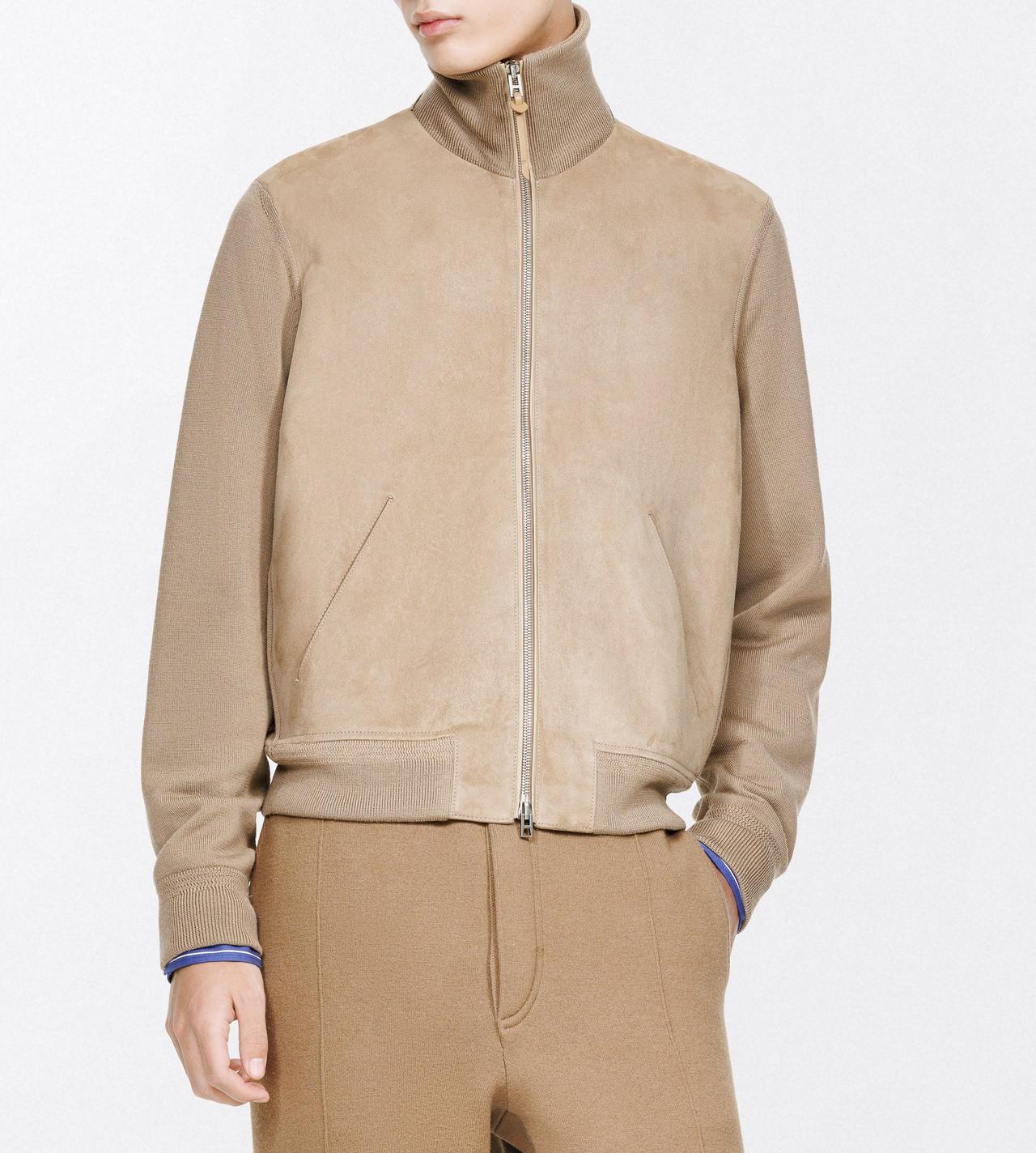 TOM FORD WOOL DESERT TAUPE JACKE AUS MERINO MIT DURCHGEHENDEM REISSVERSCHLUSS UND WILDLEDER AN DER VORDERSEITE