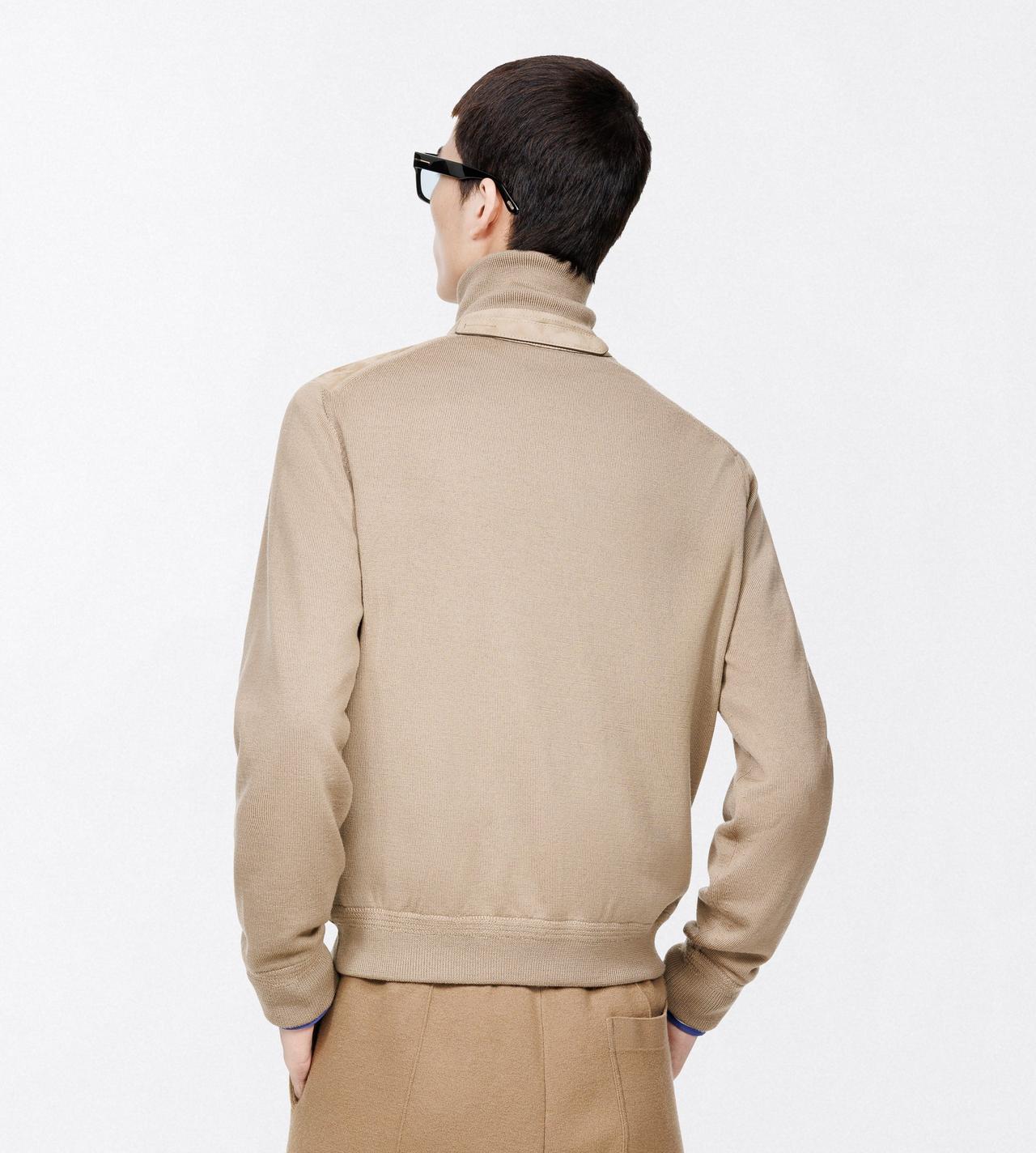 TOM FORD WOOL DESERT TAUPE JACKE AUS MERINO MIT DURCHGEHENDEM REISSVERSCHLUSS UND WILDLEDER AN DER VORDERSEITE