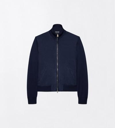 TOM FORD WOOL DARK NAVY LANA MERINO CON PARTE ANTERIORE IN PELLE SCAMOSCIATA E ZIP INTEGRALE
