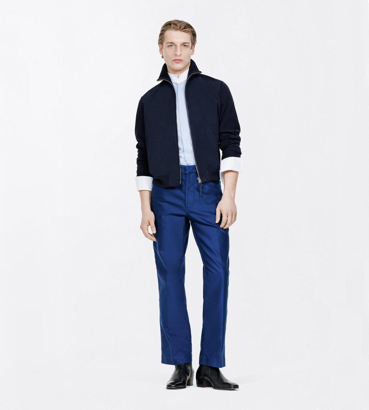 TOM FORD WOOL DARK NAVY LANA MERINO CON PARTE ANTERIORE IN PELLE SCAMOSCIATA E ZIP INTEGRALE