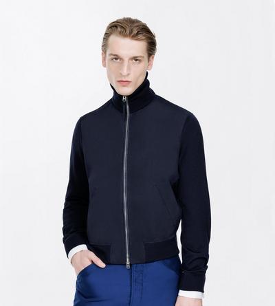 TOM FORD WOOL DARK NAVY LANA MERINO CON PARTE ANTERIORE IN PELLE SCAMOSCIATA E ZIP INTEGRALE