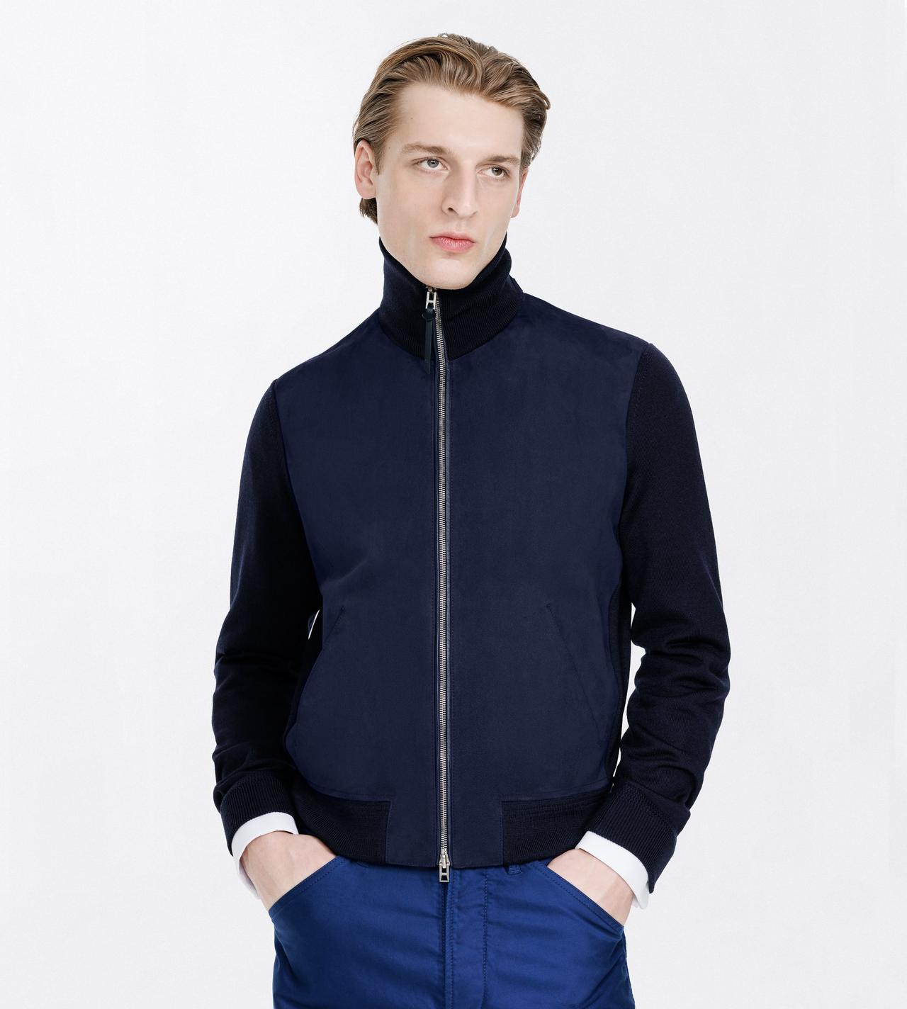 TOM FORD WOOL DARK NAVY LANA MERINO CON PARTE ANTERIORE IN PELLE SCAMOSCIATA E ZIP INTEGRALE