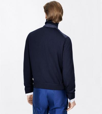 TOM FORD WOOL DARK NAVY LANA MERINO CON PARTE ANTERIORE IN PELLE SCAMOSCIATA E ZIP INTEGRALE