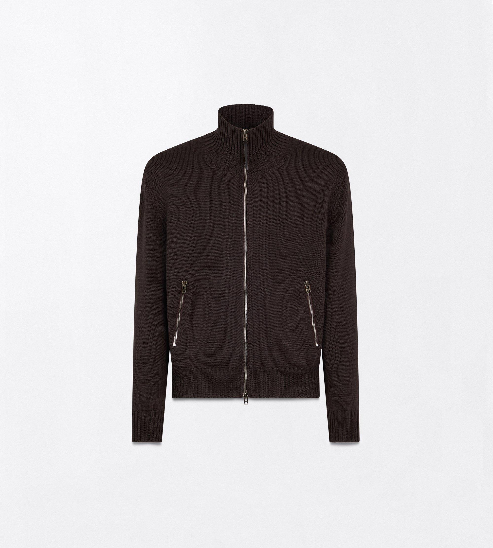 VESTE &Agrave; ZIP INT&Eacute;GRAL EN LAINE M&Eacute;RINOS AVEC PATCHS EN CUIR