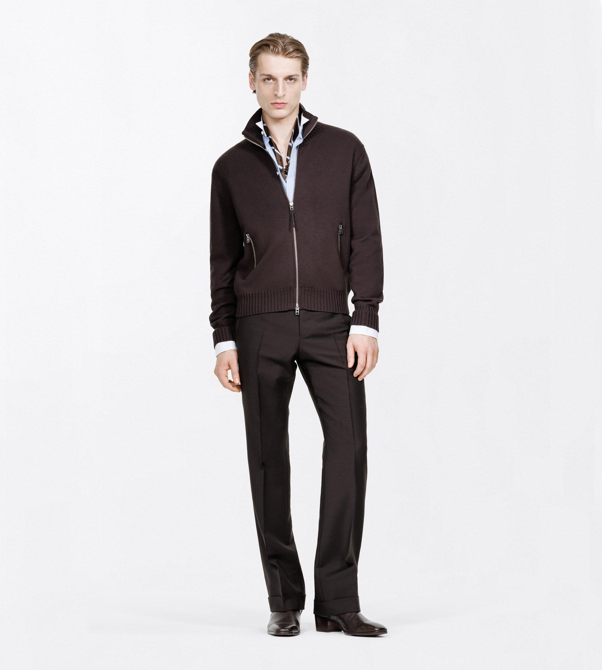 VESTE &Agrave; ZIP INT&Eacute;GRAL EN LAINE M&Eacute;RINOS AVEC PATCHS EN CUIR