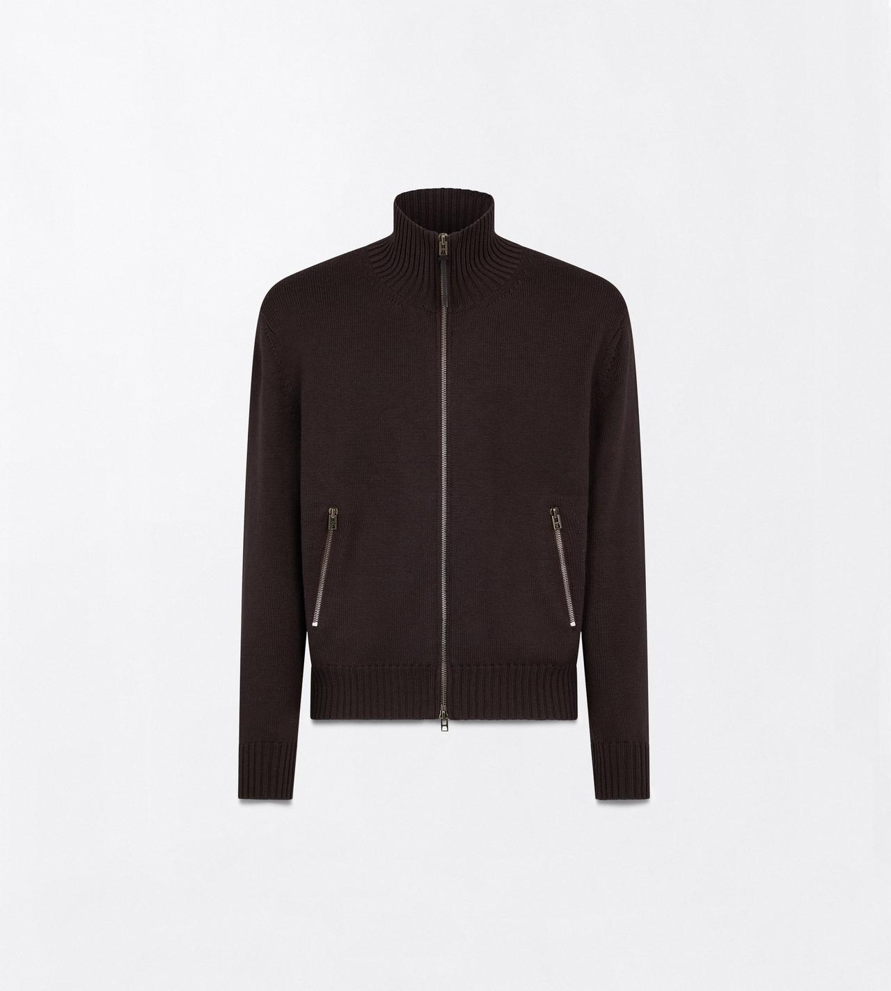 TOM FORD WOOL CHOCOLATE TORTE MERINO FULL ZIP WITH LEATHER PATCHES