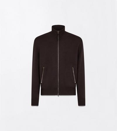 TOM FORD WOOL CHOCOLATE TORTE MERINO FULL ZIP WITH LEATHER PATCHES