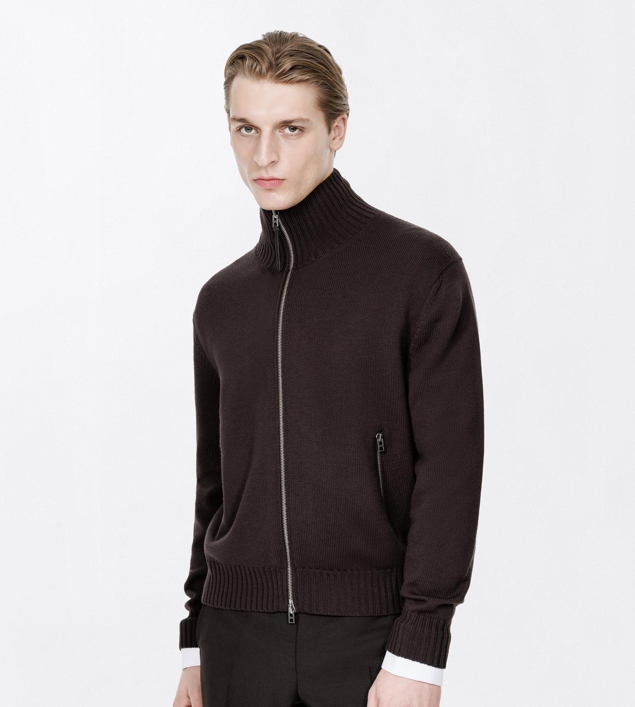 TOM FORD WOOL CHOCOLATE TORTE MERINO FULL ZIP WITH LEATHER PATCHES