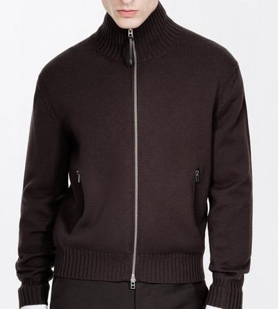 TOM FORD WOOL CHOCOLATE TORTE MERINO FULL ZIP WITH LEATHER PATCHES