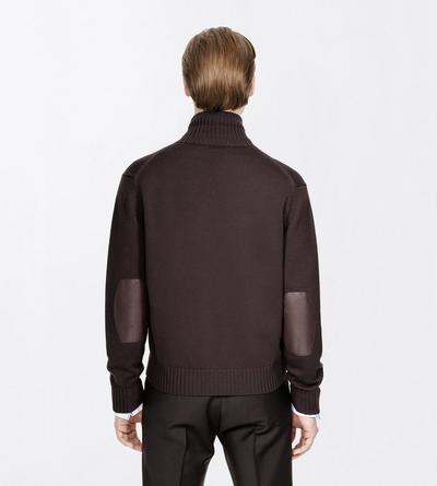 TOM FORD WOOL CHOCOLATE TORTE MERINO FULL ZIP WITH LEATHER PATCHES