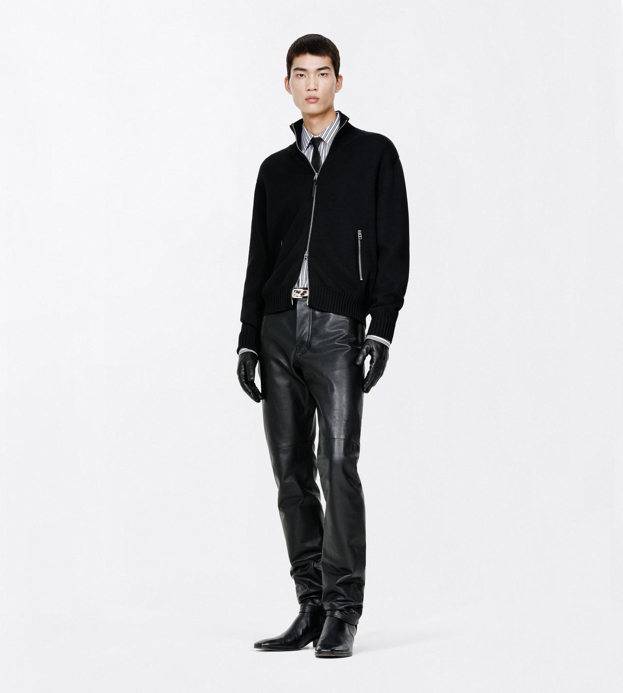 TOM FORD WOOL BLACK OBERTEIL AUS MERINO MIT DURCHGEHENDEM REISSVERSCHLUSS UND LEDERAUFN&Auml;HERN