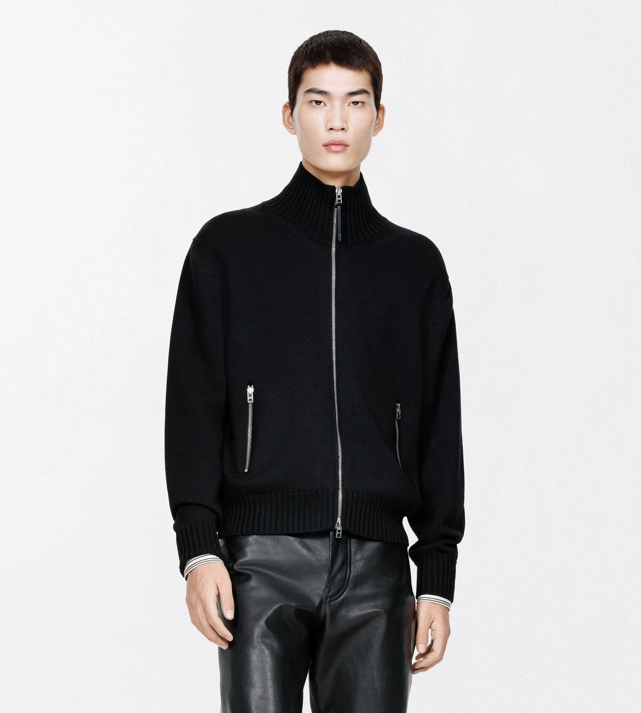 TOM FORD WOOL BLACK OBERTEIL AUS MERINO MIT DURCHGEHENDEM REISSVERSCHLUSS UND LEDERAUFN&Auml;HERN