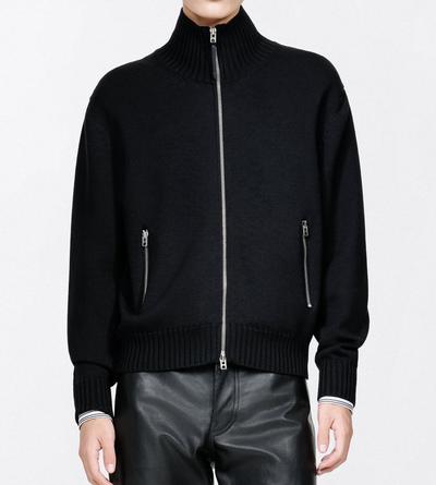 TOM FORD WOOL BLACK OBERTEIL AUS MERINO MIT DURCHGEHENDEM REISSVERSCHLUSS UND LEDERAUFN&Auml;HERN