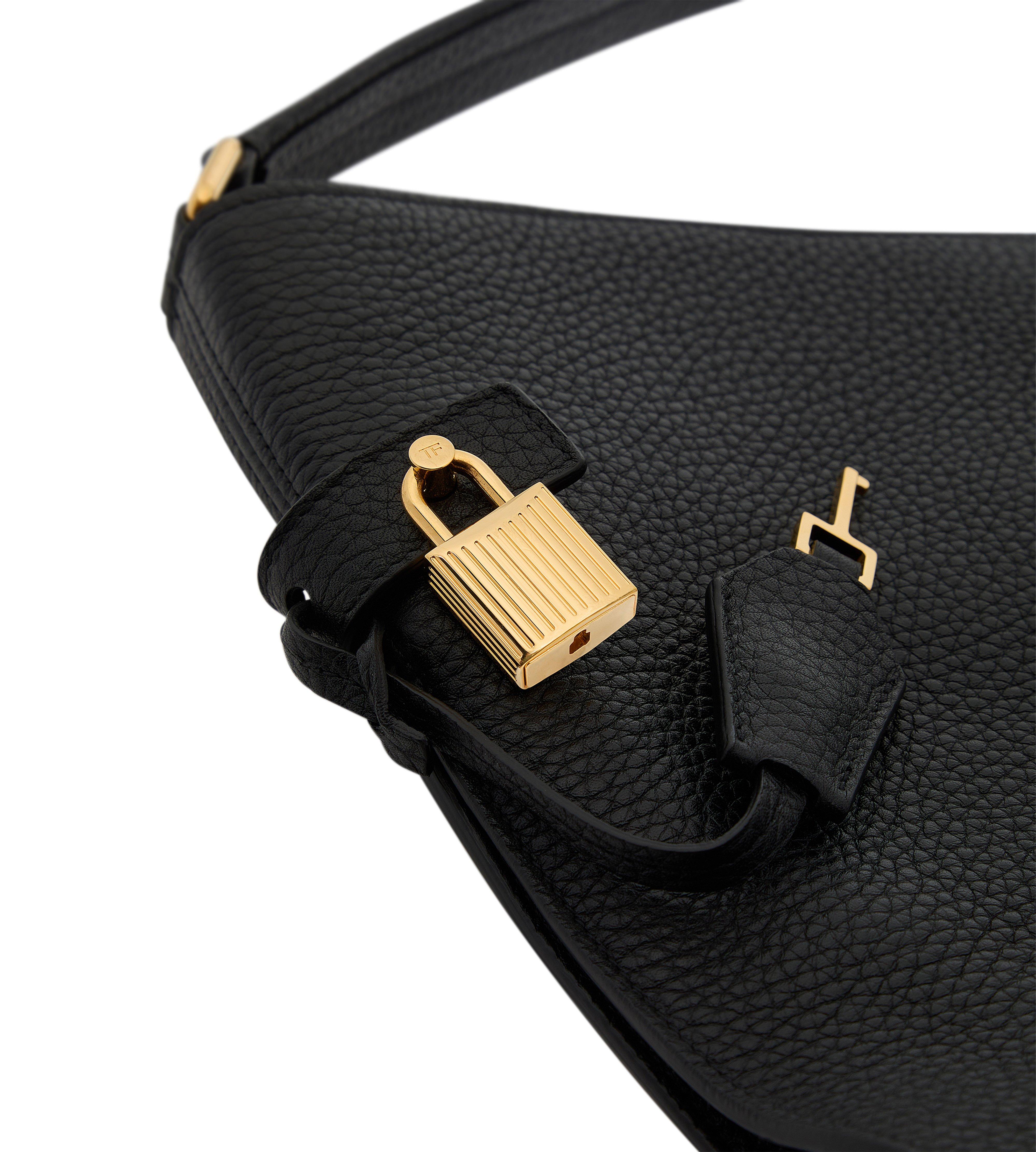 TOM FORD ALIX Nude Textured Leather Gold Padlock Clutch Handbag