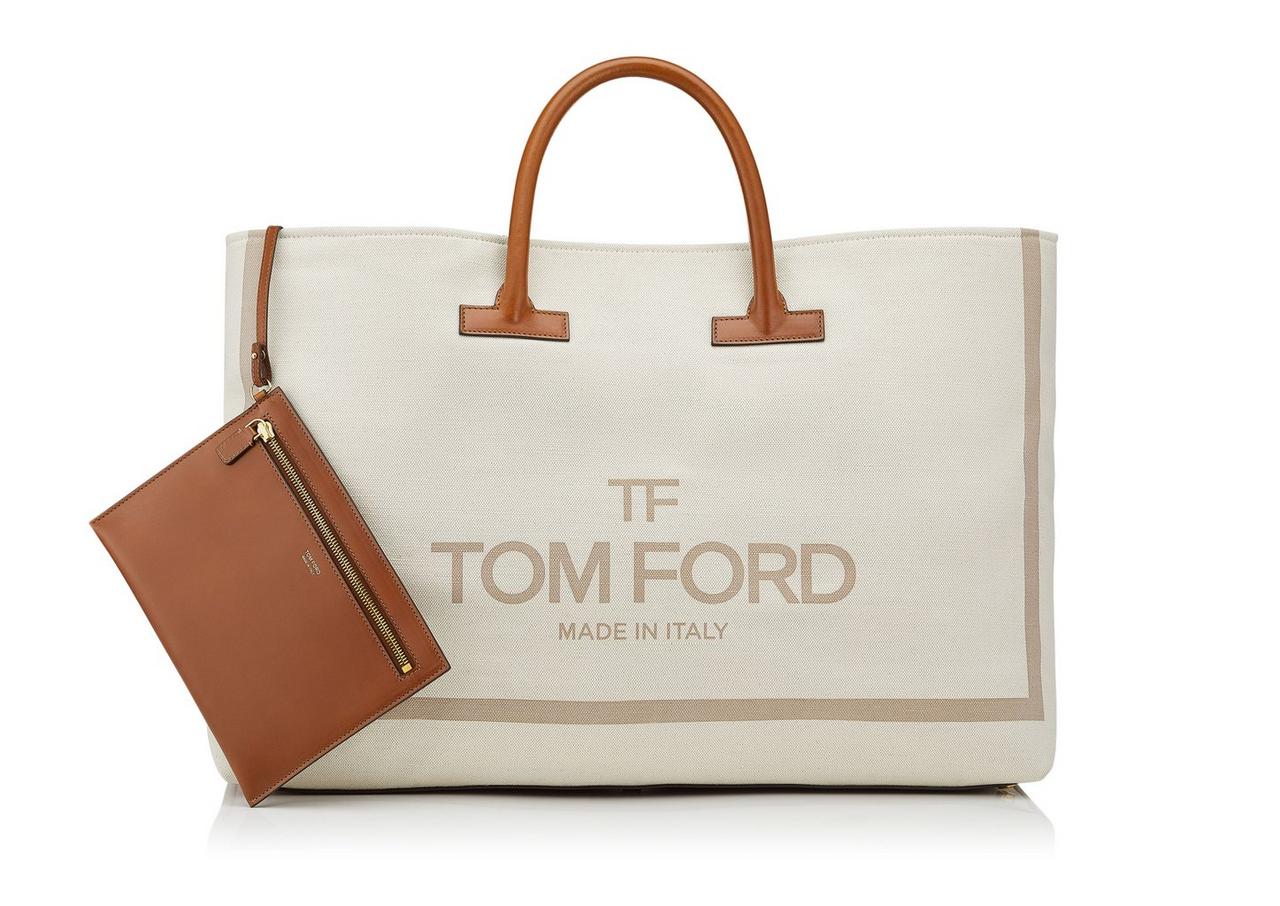 Tom ford printed canvas and leather 2025 t tote bag