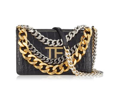 TOM FORD Triple Chain Small Embellished Metallic Leather Shoulder Bag