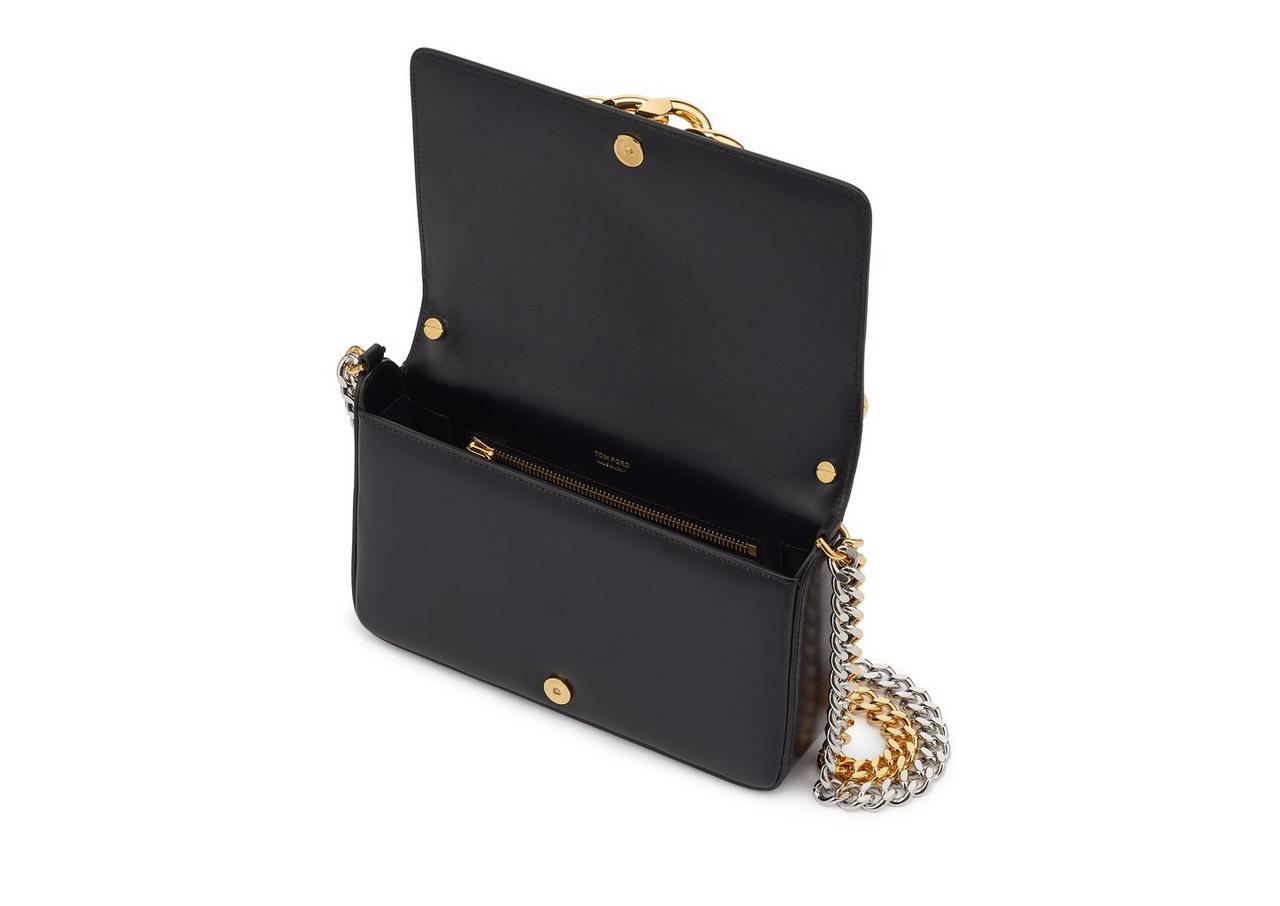 TOM FORD Triple Chain Small Embellished Metallic Leather Shoulder Bag