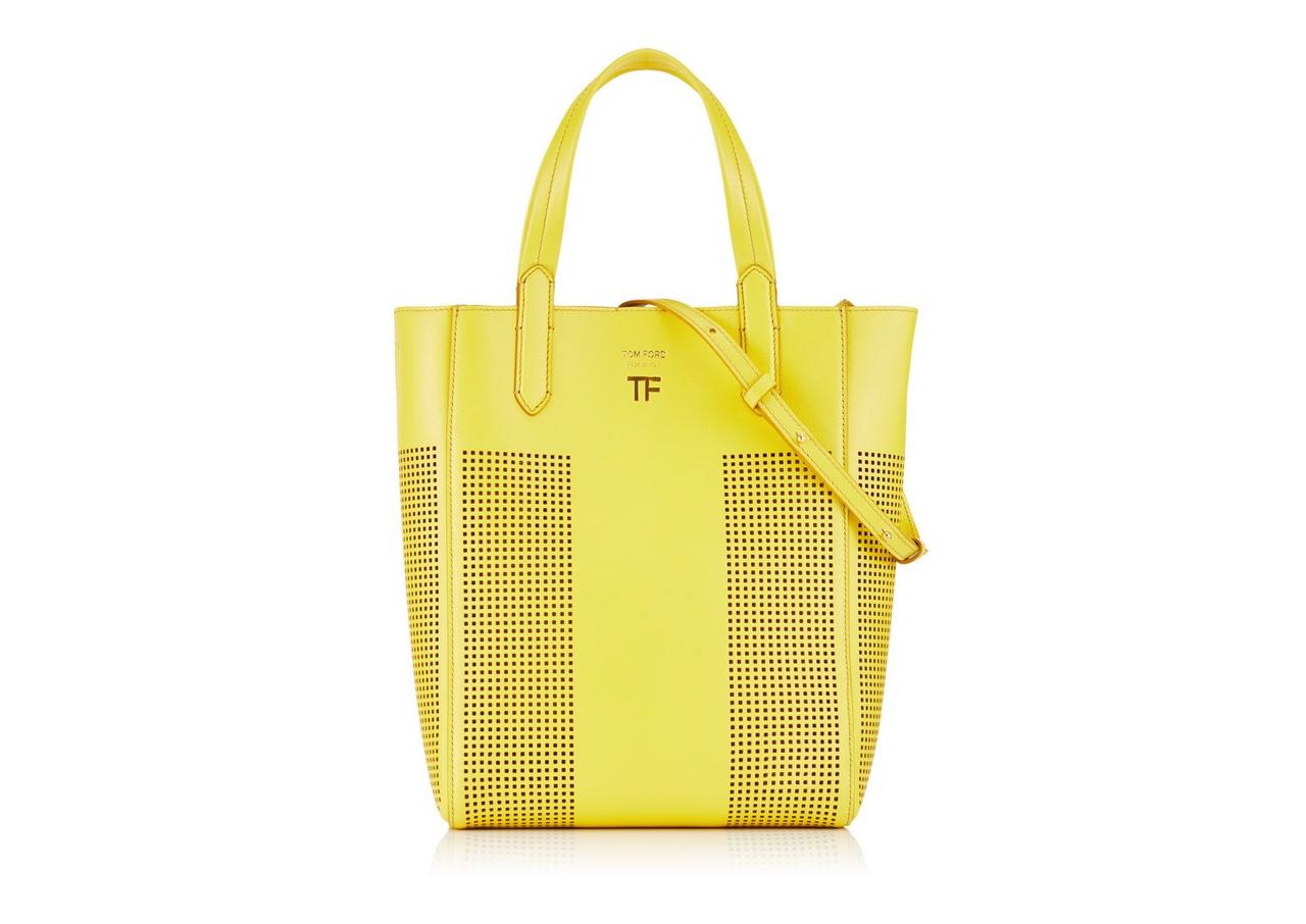 PERFORATED LEATHER SMALL NORTH/SOUTH GRAPHIC T TOTE image number 0