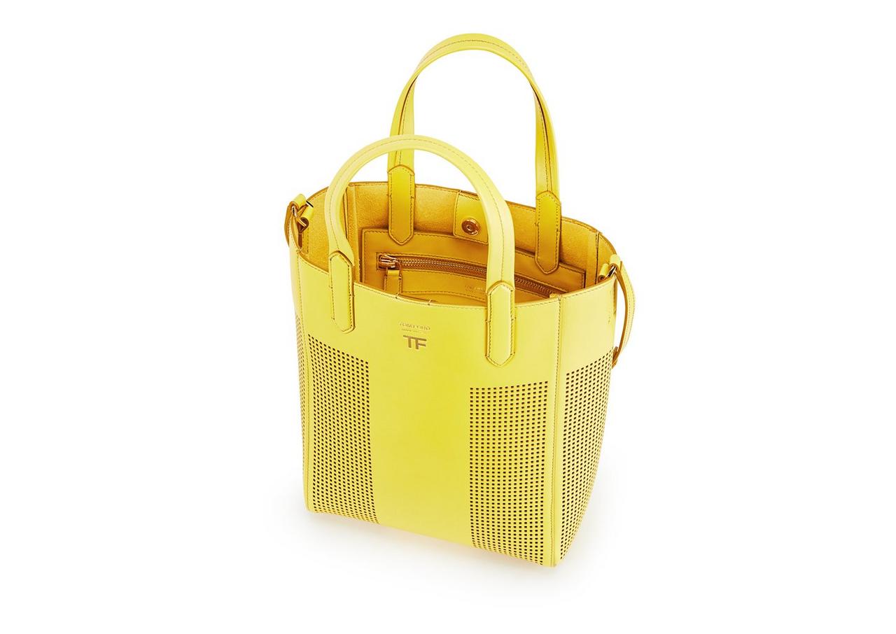PERFORATED LEATHER SMALL NORTH/SOUTH GRAPHIC T TOTE image number 3