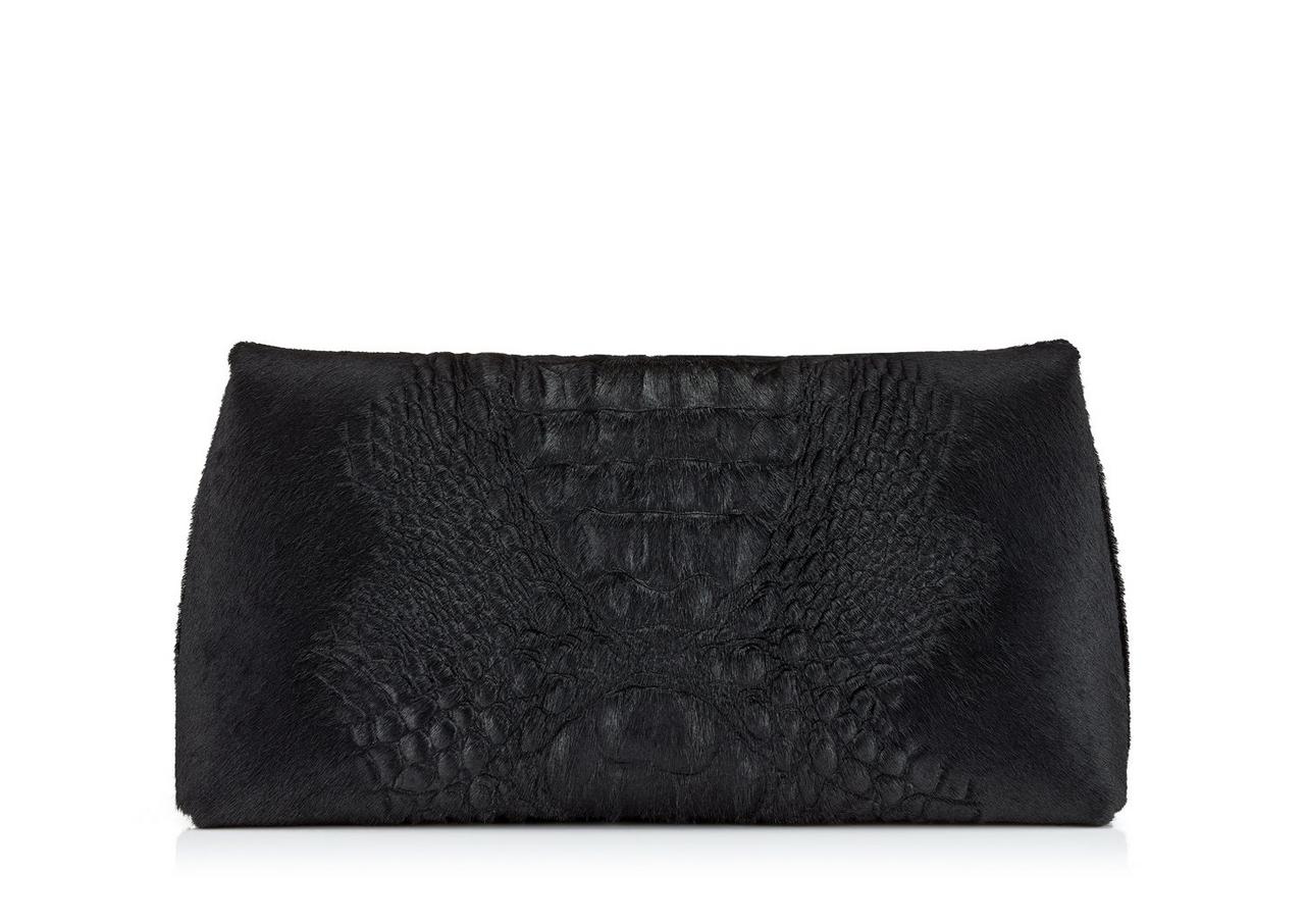 3D CROCODILE EFFECT HAIR CALF SMALL LABEL BAG image number 2