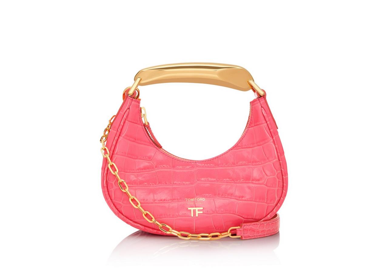 SHINY STAMPED CROCODILE LEATHER BIANCA MINI HOBO image number 0
