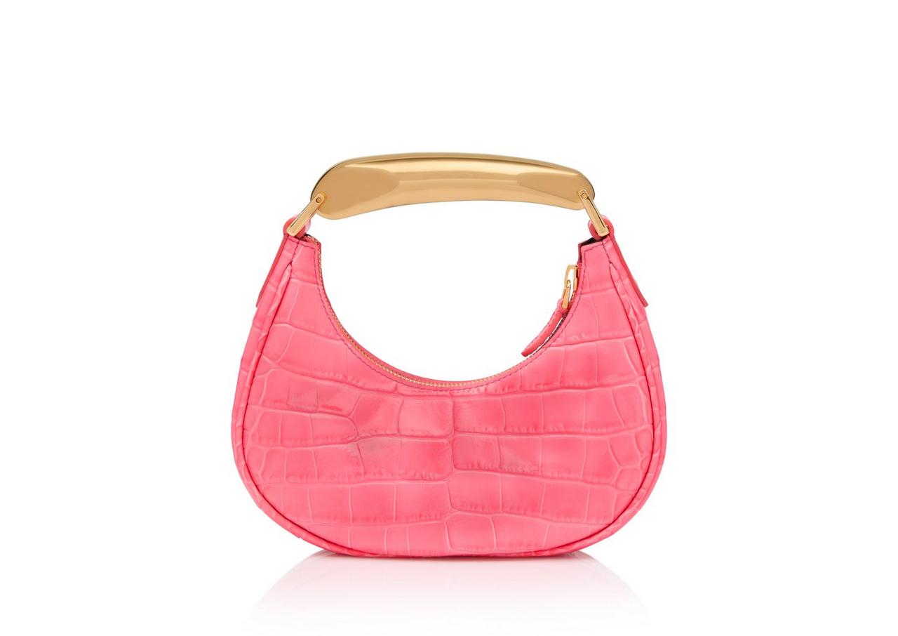 SHINY STAMPED CROCODILE LEATHER BIANCA MINI HOBO image number 2
