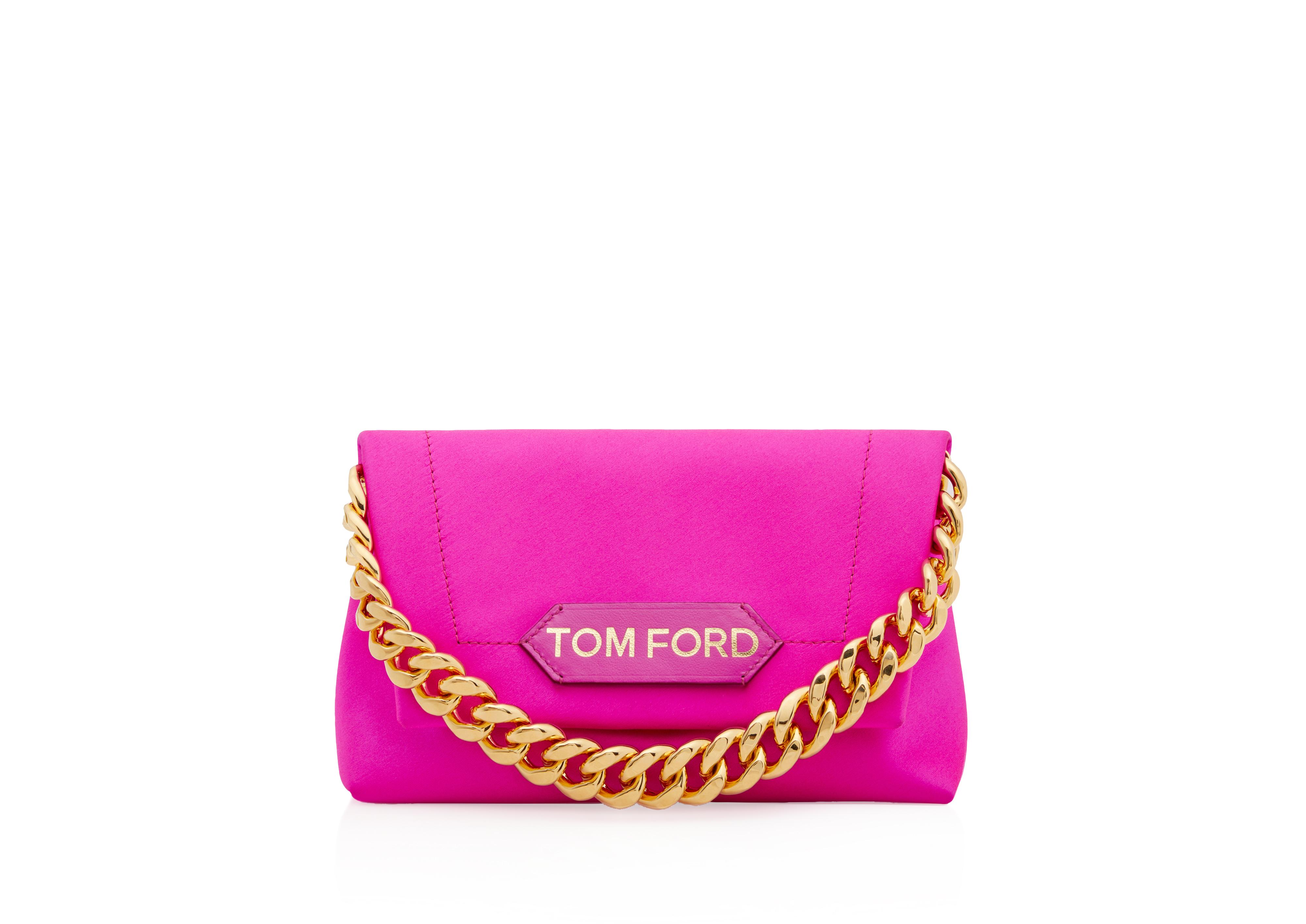 Tom Ford Label Leather-trimmed Satin Clutch in Pink