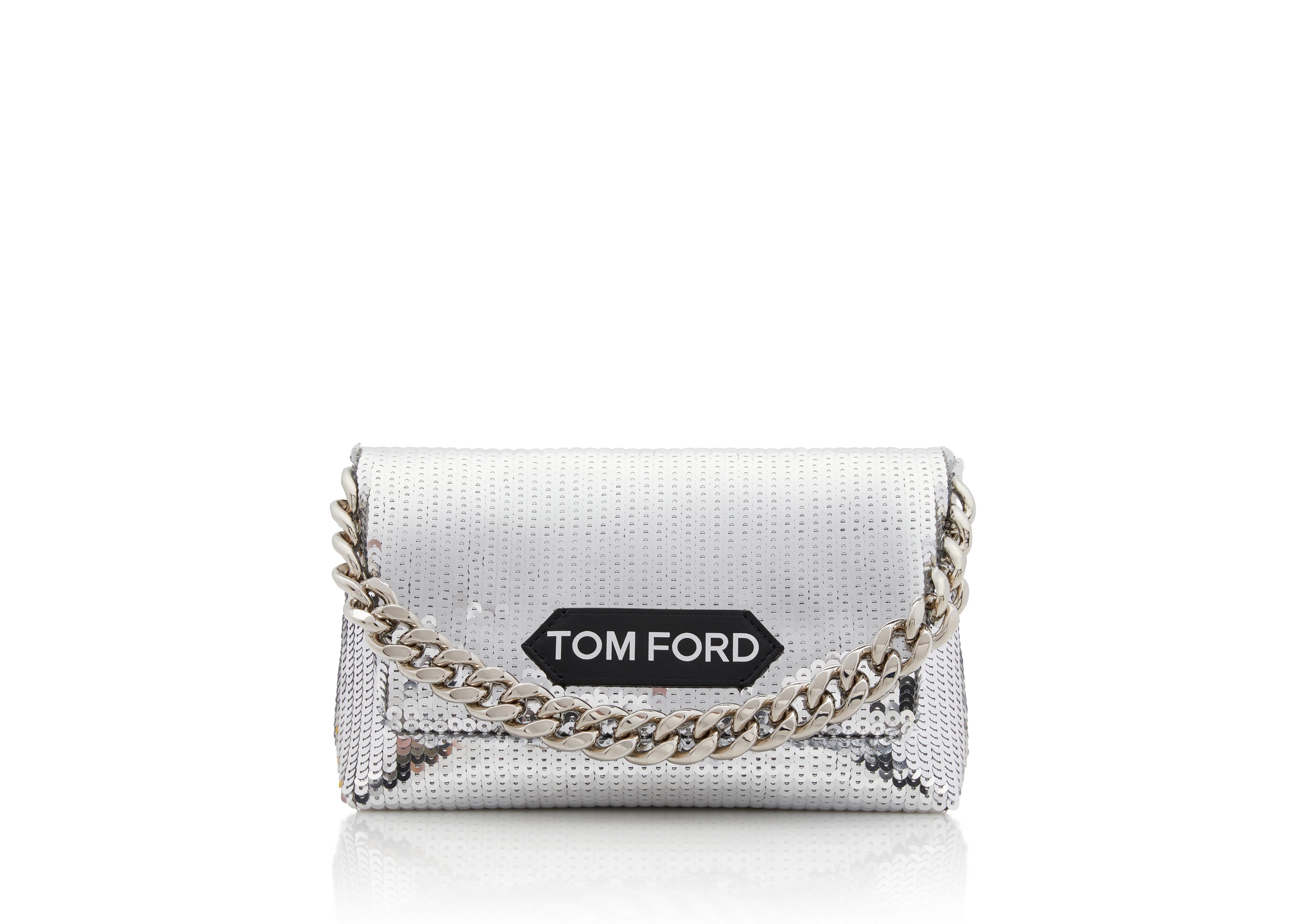 TOM FORD Sequin Large Zip Detail Clutch Bag With Paper clip Chain