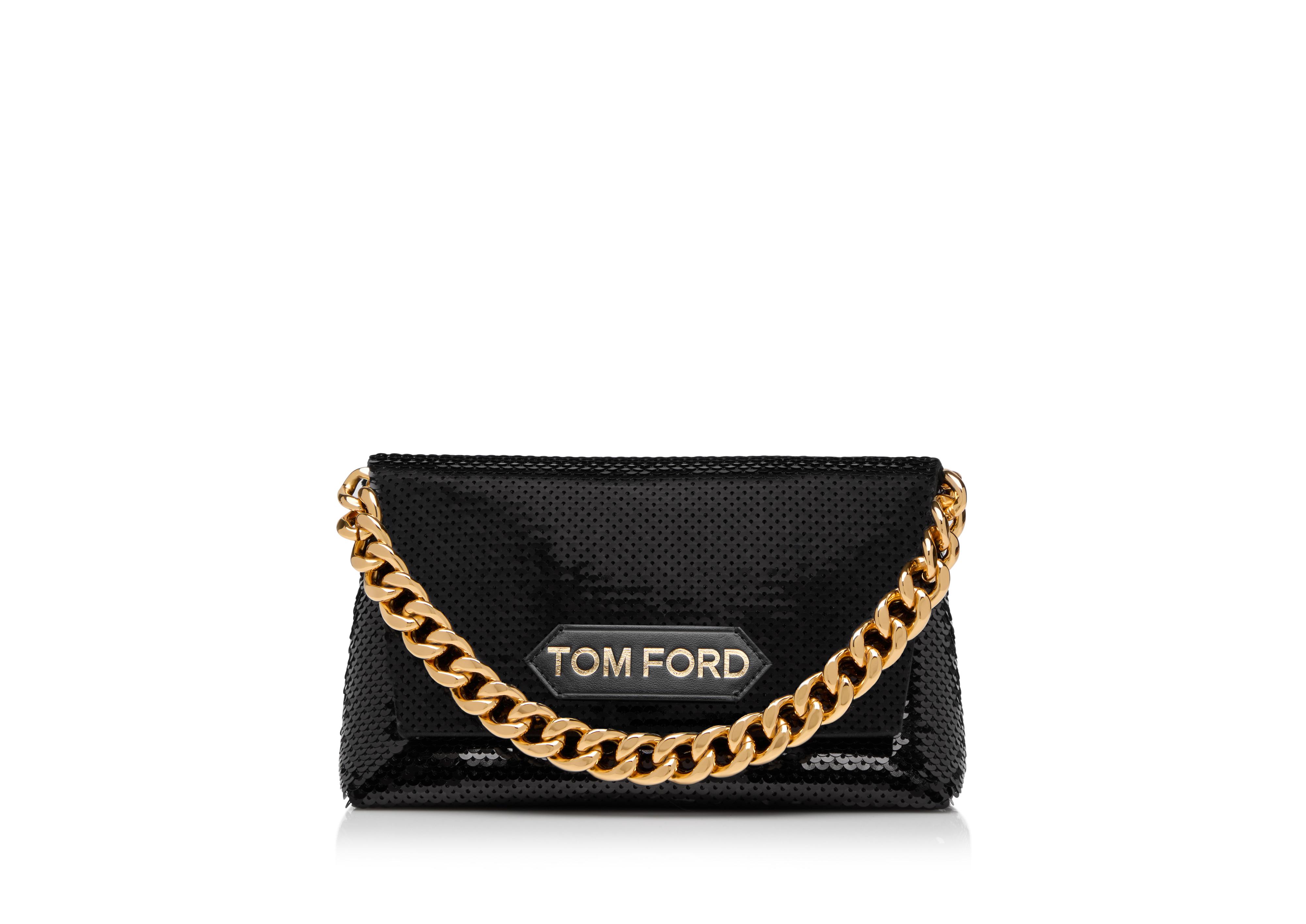 TOM FORD Sequin Large Zip Detail Clutch Bag With Paper clip Chain