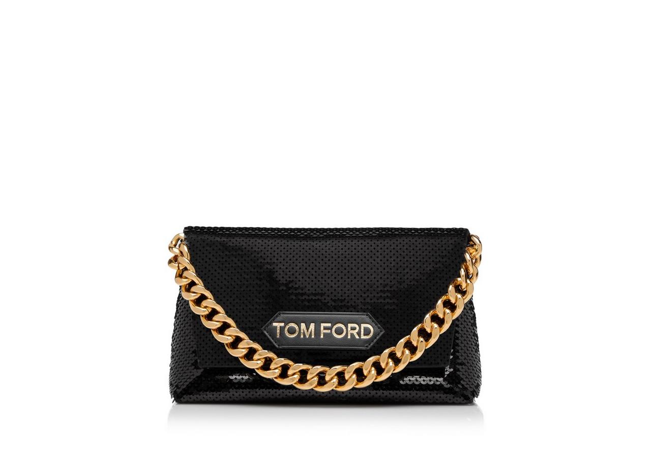 The Pouch mini sequined leather clutch