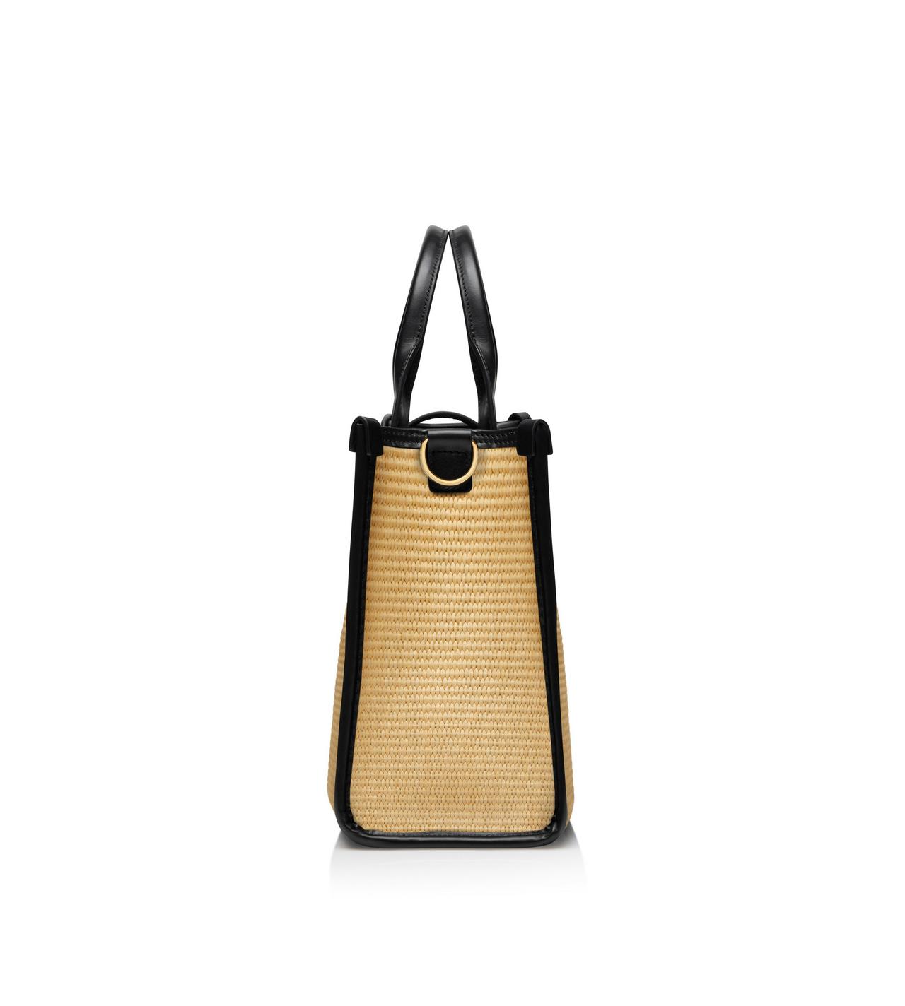 TOM FORD Raffia Label Medium Pouch Bag in Natural & Black, Tan. Size all.