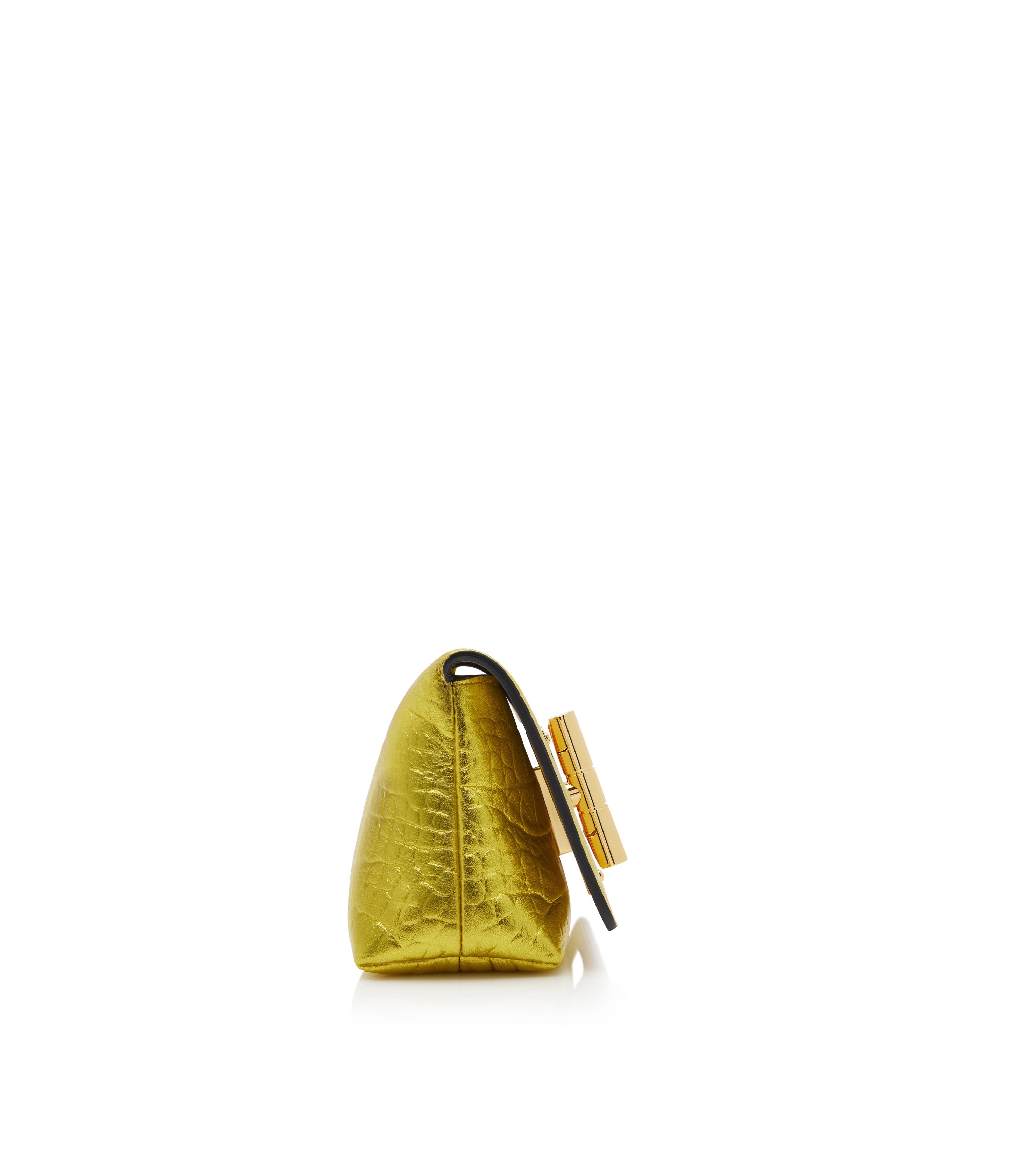 TOM FORD ALIX Nude Textured Leather Gold Padlock Clutch Handbag