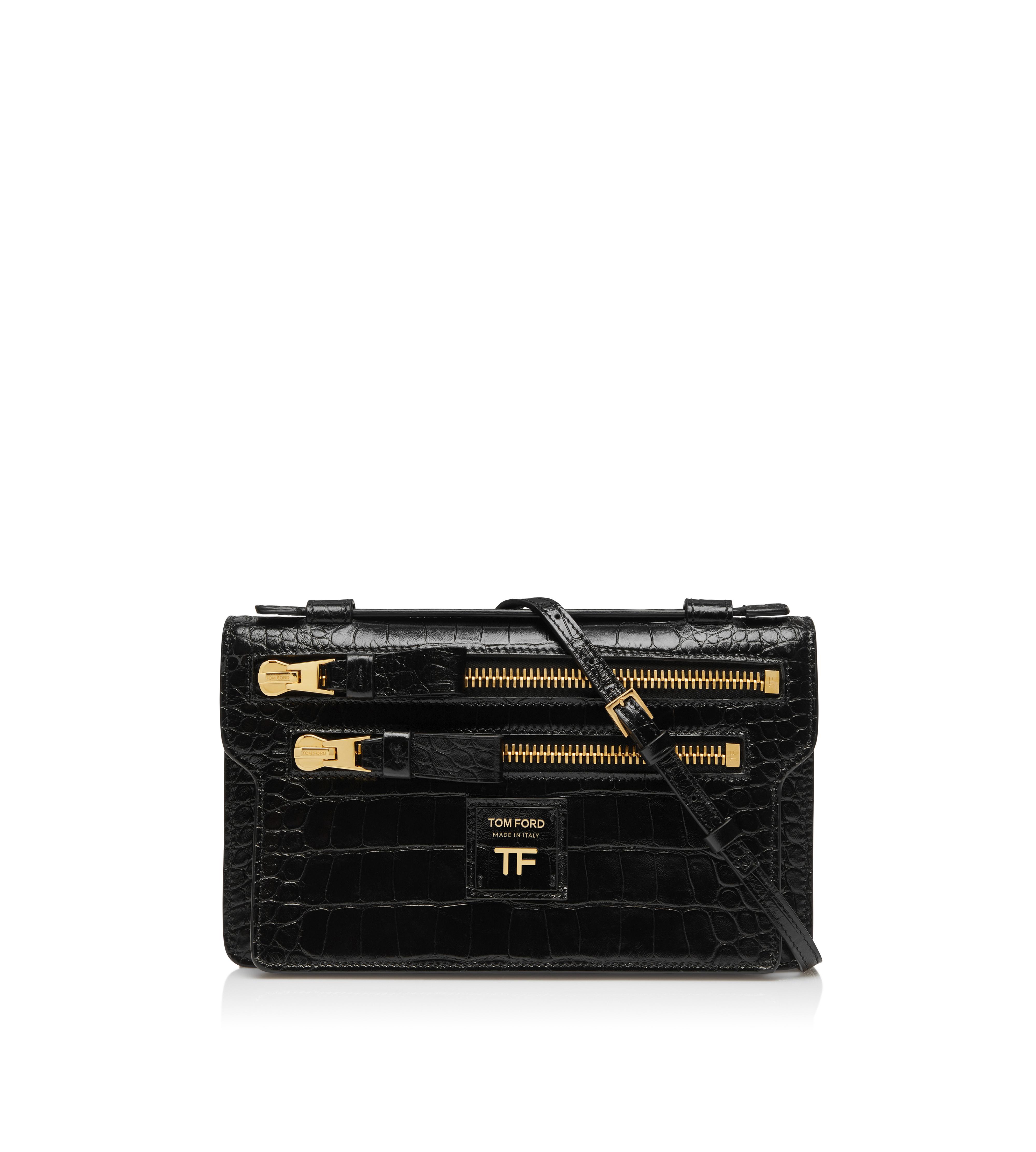 TOM FORD: croco print leather bag - Black  Tom Ford crossbody bags  S0447LCL350G online at