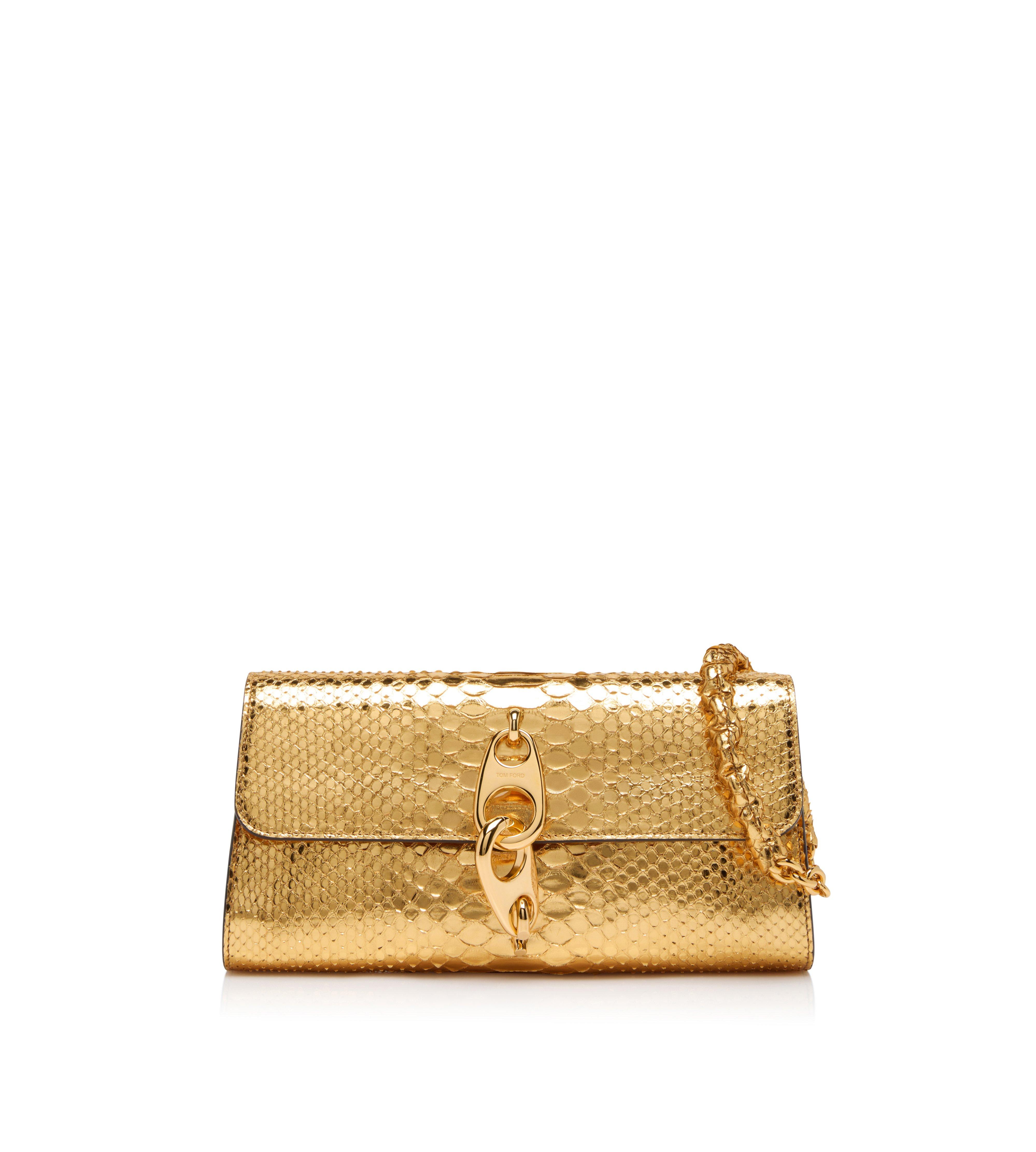 TOM FORD gold Python TF Clutch Bag