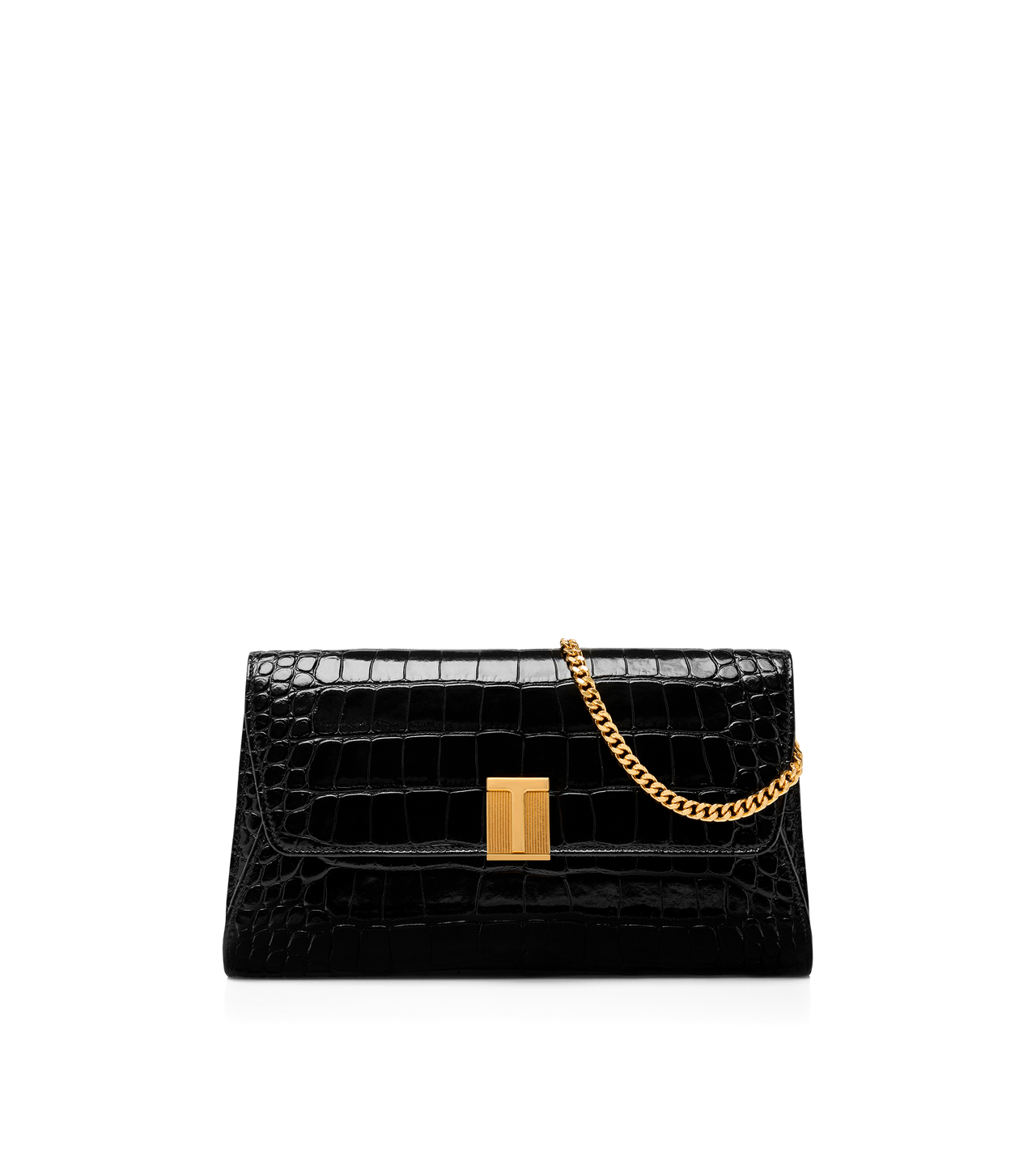 SHINY STAMPED CROCODILE LEATHER NOBILE CLUTCH image number 0