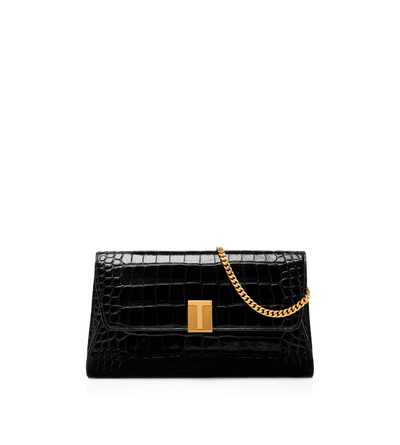 SHINY STAMPED CROCODILE LEATHER NOBILE CLUTCH image number 0