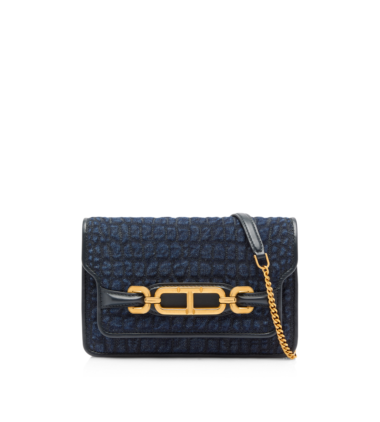 CROC-EFFECT QUILTED DENIM WHITNEY SMALL SHOULDER BAG image number 0