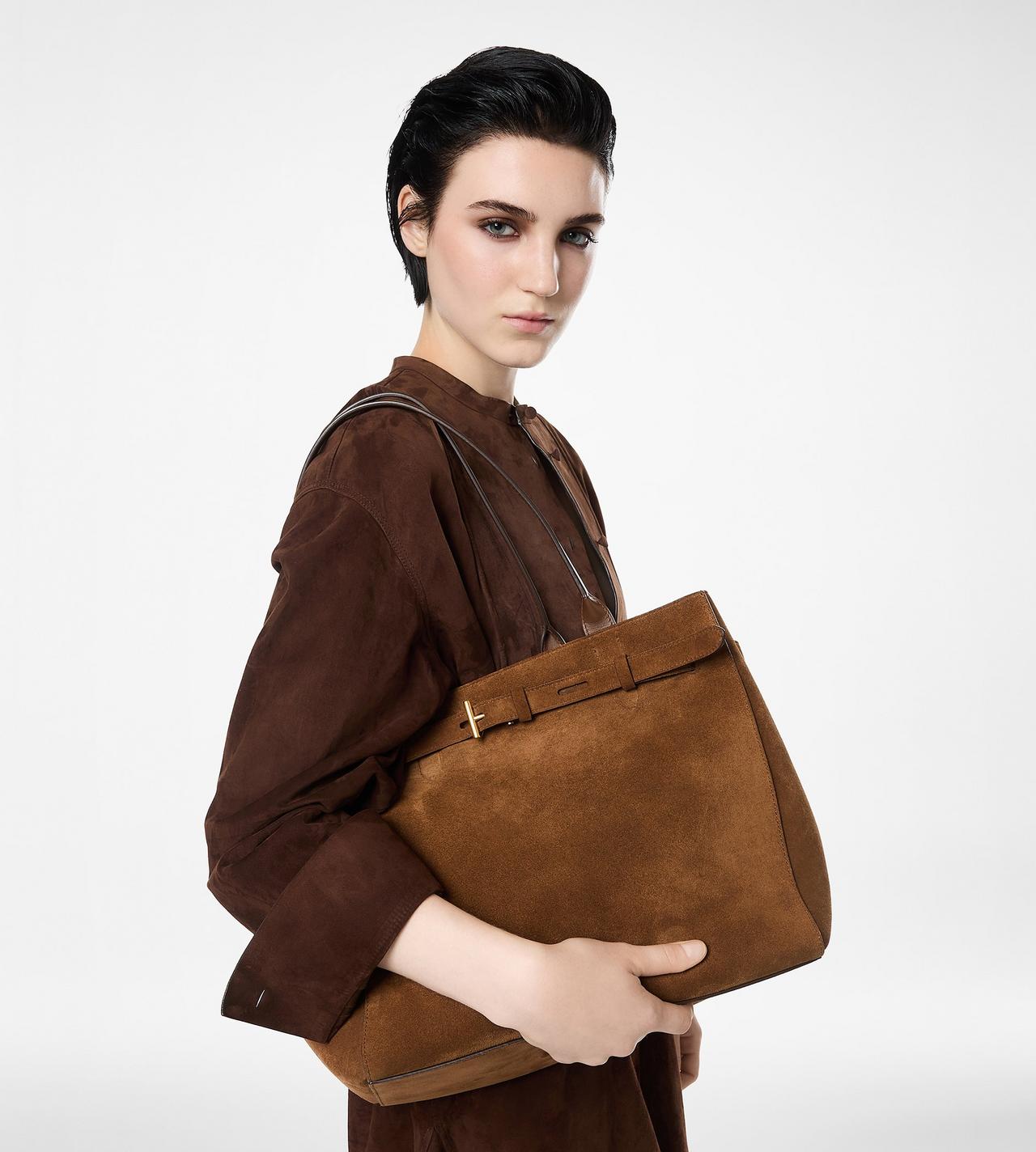 TOM FORD LEATHER WHISKY SUEDE LEATHER AUDREY MEDIUM TOTE