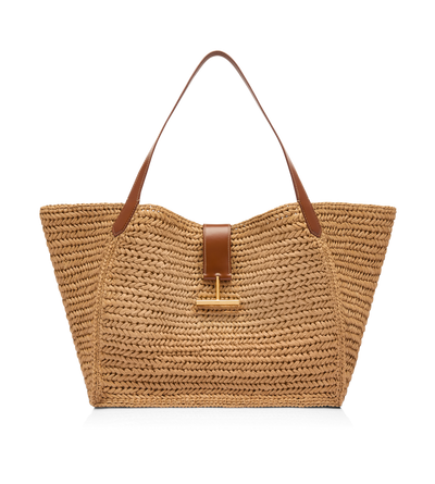 RAFFIA AND LEATHER TARA LARGE TOTE image number 0