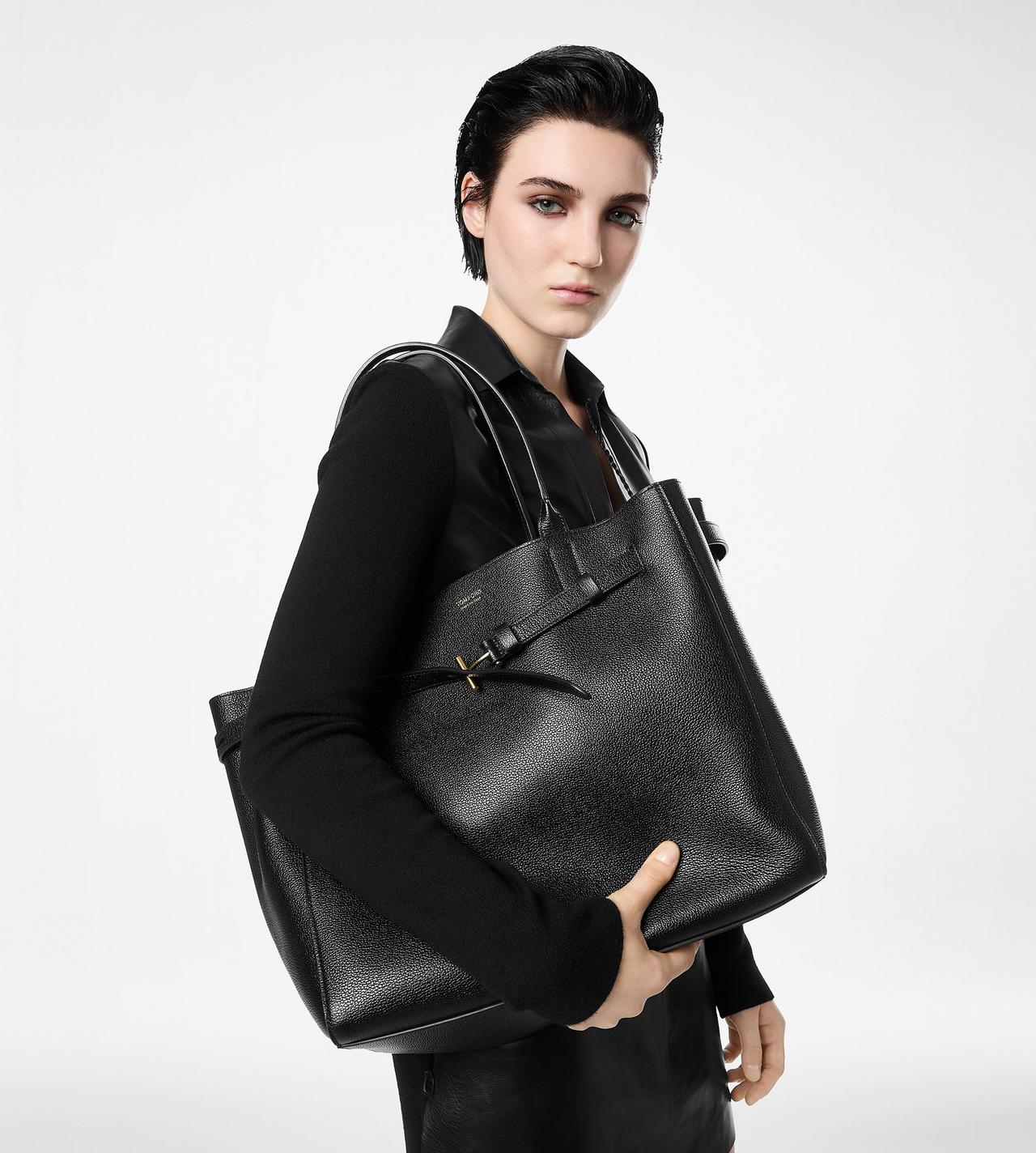 TOM FORD LEATHER BLACK GRAIN LEATHER AUDREY LARGE TOTE