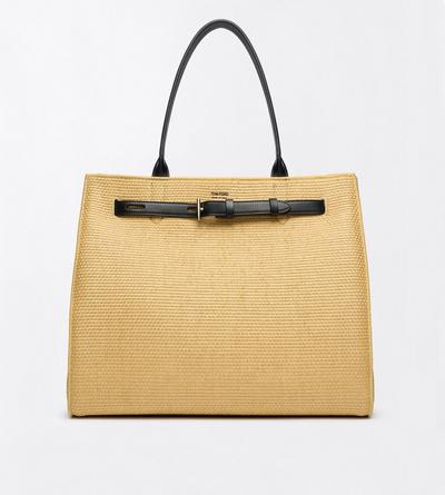 TOM FORD RAFFIA NATURAL + BLACK GRAND CABAS AUDREY EN RAPHIA ET CUIR