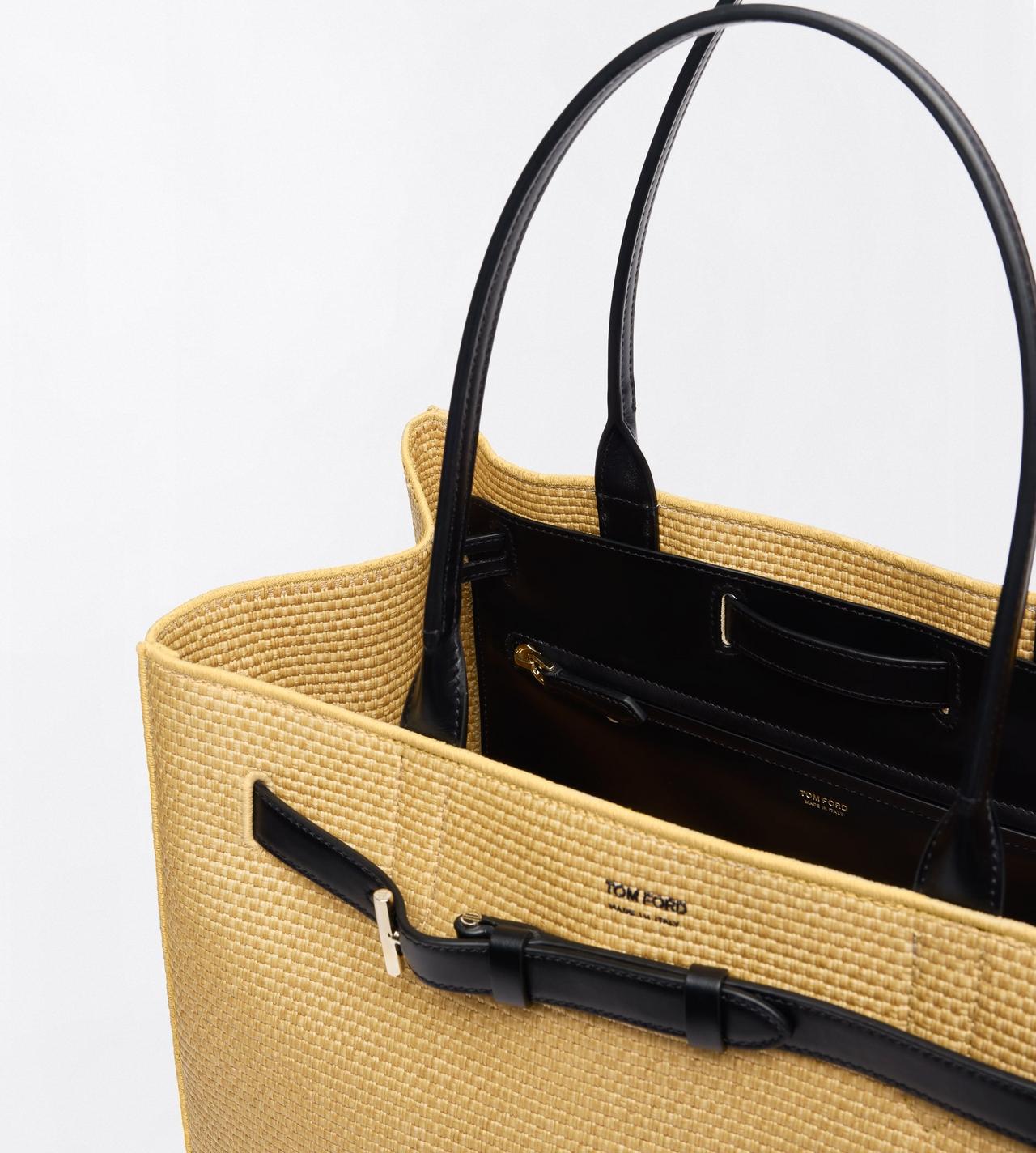 TOM FORD RAFFIA NATURAL + BLACK GRAND CABAS AUDREY EN RAPHIA ET CUIR