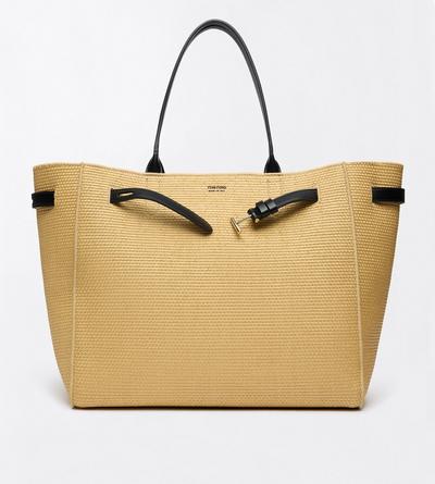 TOM FORD RAFFIA NATURAL + BLACK GRAND CABAS AUDREY EN RAPHIA ET CUIR