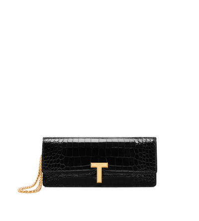 SHINY STAMPED CROCODILE LEATHER WALLIS CLUTCH image number 0