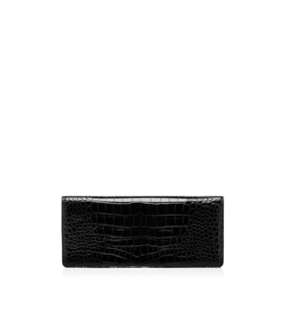 SHINY STAMPED CROCODILE LEATHER WALLIS CLUTCH image number 2