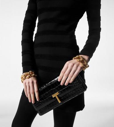 SHINY STAMPED CROCODILE LEATHER WALLIS CLUTCH image number 4