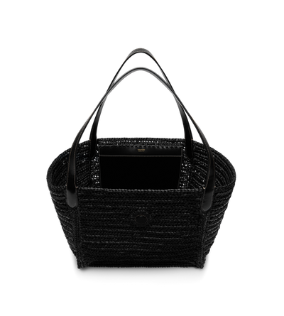 RAFFIA AND LEATHER TARA MEDIUM TOTE image number 3