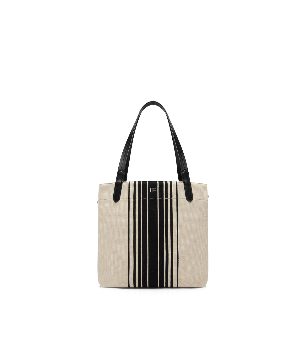 TOM FORD COTTON BLEND NATURAL/BLACK + BLACK STRIPED JACQUARD LARGE TOTE