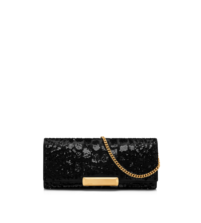 CROC-EFFECT SEQUIN EMBROIDERY BAR CLUTCH image number 0